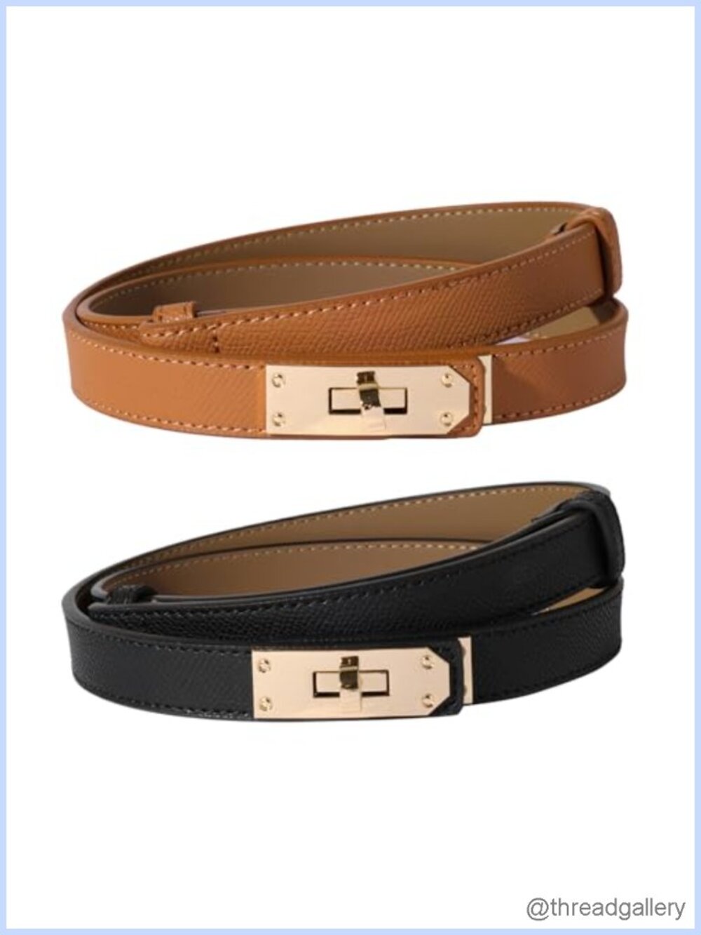 Women's Skinny Leather Belt Adjustable Turn Lock Waistband for Dresses Jeans